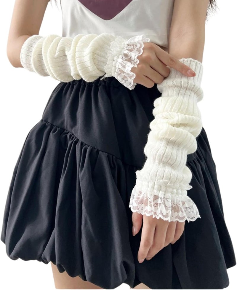 DUNKOING Cute Y2K Arm Warmers Kawaii Knitted Wrist Warmers Long Japanese Harajuku Goth Fingerless Sleeve for Women Girls - Image 1
